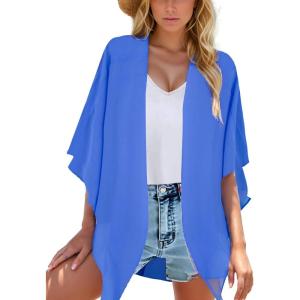 Moss Rose Women’s Beach Kimono Coverup Sheer Chiffon Cover Ups, Casual Loose Open Front Cardigan Tops(Blue)