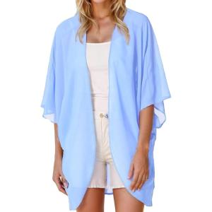 Moss Rose Women’s Beach Kimono Coverup Sheer Chiffon Cover Ups, Casual Loose Open Front Cardigan Tops(Blue Flower)