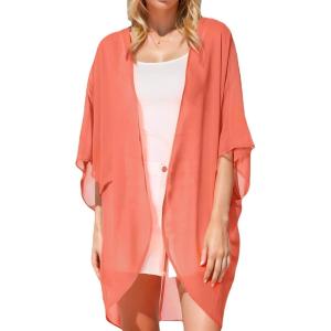 Moss Rose Women’s Beach Kimono Coverup Sheer Chiffon Cover Ups, Casual Loose Open Front Cardigan Tops(Bright Orange1)