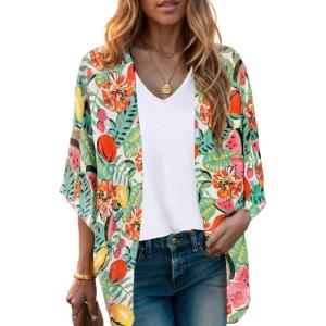 Moss Rose Women’s Beach Kimono Coverup Sheer Chiffon Cover Ups, Casual Loose Open Front Cardigan Tops(Floral 10)