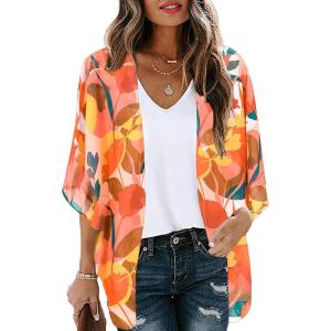 Moss Rose Women’s Beach Kimono Coverup Sheer Chiffon Cover Ups, Casual Loose Open Front Cardigan Tops(Floral 11)