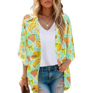 Moss Rose Women’s Beach Kimono Coverup Sheer Chiffon Cover Ups, Casual Loose Open Front Cardigan Tops(Fruit Print)