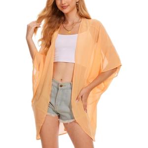 Moss Rose Women’s Beach Kimono Coverup Sheer Chiffon Cover Ups, Casual Loose Open Front Cardigan Tops(Light Orange)