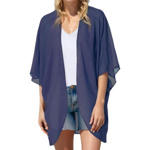 Moss Rose Women’s Beach Kimono Coverup Sheer Chiffon Cover Ups, Casual Loose Open Front Cardigan Tops(Navy)