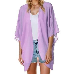 Moss Rose Women’s Beach Kimono Coverup Sheer Chiffon Cover Ups, Casual Loose Open Front Cardigan Tops(Pale Violet)
