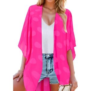 Moss Rose Women’s Beach Kimono Coverup Sheer Chiffon Cover Ups, Casual Loose Open Front Cardigan Tops(Rose Floral)