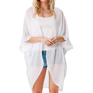 Moss Rose Women’s Beach Kimono Coverup Sheer Chiffon Cover Ups, Casual Loose Open Front Cardigan Tops(White)