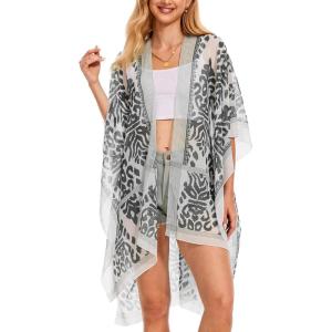 Moss Rose Women’s Chiffon Long Kimono Beach Cover up for Summer Bathing Suits Cardigans Casual Loose Swimwear(B-black)