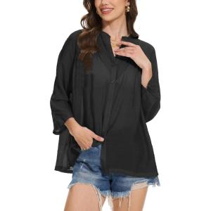 Moss Rose Women’s Cover Up Shirt Crewneck Swimsuit Beach Bikini Beachwear Button Down Bathing Suit(Black)