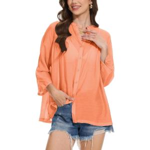 Moss Rose Women’s Cover Up Shirt Crewneck Swimsuit Beach Bikini Beachwear Button Down Bathing Suit(Pink)