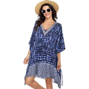 Moss Rose Women’s Swimsuit Cover up Beach Kaftan for Bathing Suit with Floral Pattern(A Blue)