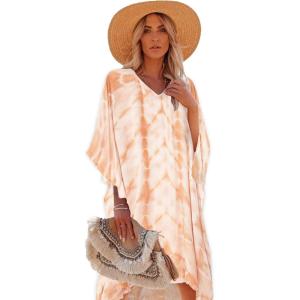 Moss Rose Women’s Swimsuit Cover up Beach Kaftan for Bathing Suit with Floral Pattern(A Orange)