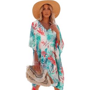 Moss Rose Women’s Swimsuit Cover up Beach Kaftan for Bathing Suit with Floral Pattern(B Green)