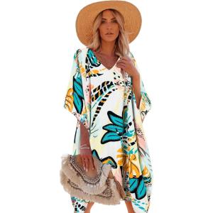 Moss Rose Women’s Swimsuit Cover up Beach Kaftan for Bathing Suit with Floral Pattern(B Multicoloured)