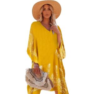 Moss Rose Women’s Swimsuit Cover up Beach Kaftan for Bathing Suit with Floral Pattern(C Adeline Yellow1)