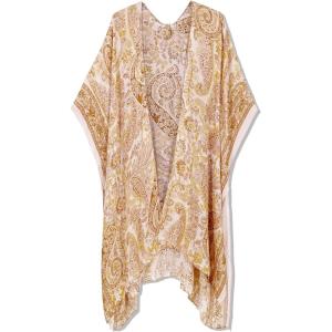 Moss Rose Women’s Beach Cover up Swimsuit Kimono Cardigan with Bohemian Floral Print(Yellow Embroidery)