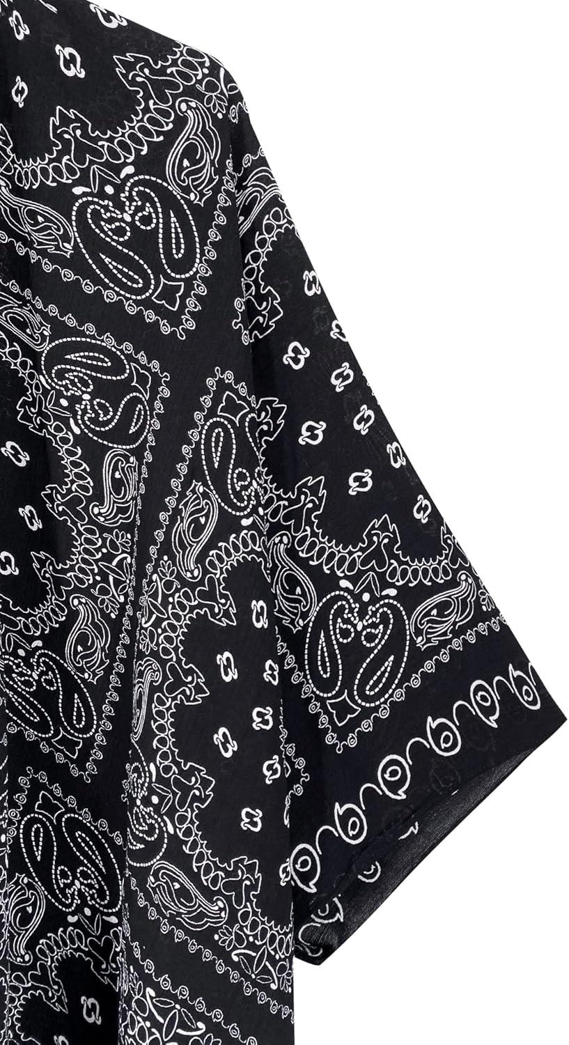 imageMoss Rose Womens Beach Cover up Swimsuit Kimono with Bohemian Floral Print Loose Casual Resort WearF Black Mestry