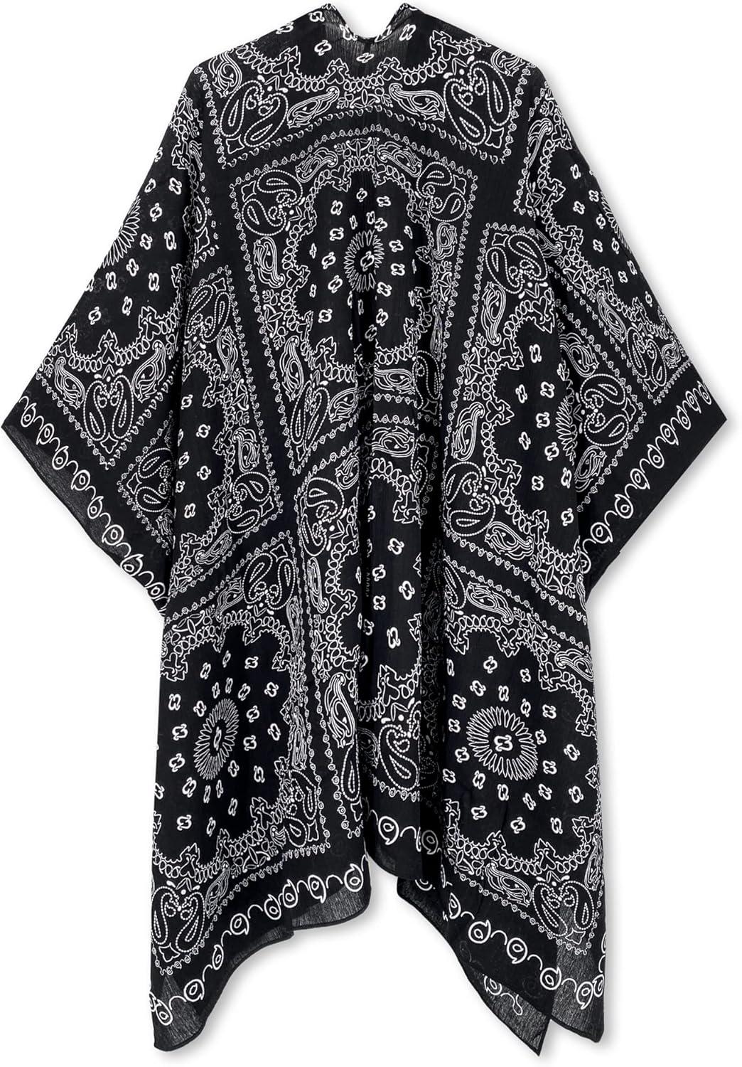 imageMoss Rose Womens Beach Cover up Swimsuit Kimono with Bohemian Floral Print Loose Casual Resort WearF Black Mestry