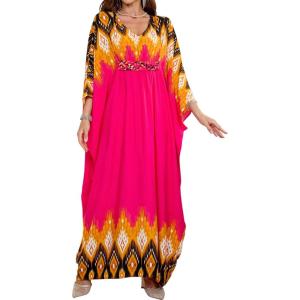 Moss Rose Kaftan Dresses for Women V Neck Summer Swimsuit Cover up Caftan Maxi Beach Dresses(D Rose Red)