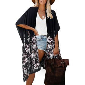 Moss Rose Women Summer Bikini Kimono Bathing Suit Cover Ups for Swimwear(B Floral Black)