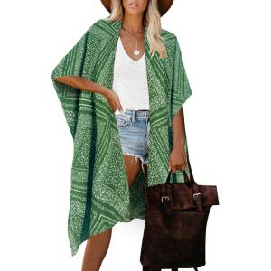 Moss Rose Women’s Beach Cover up Swimsuit Kimono with Bohemian Floral Print, Loose Casual Resort Wear(E Floral Army Green)