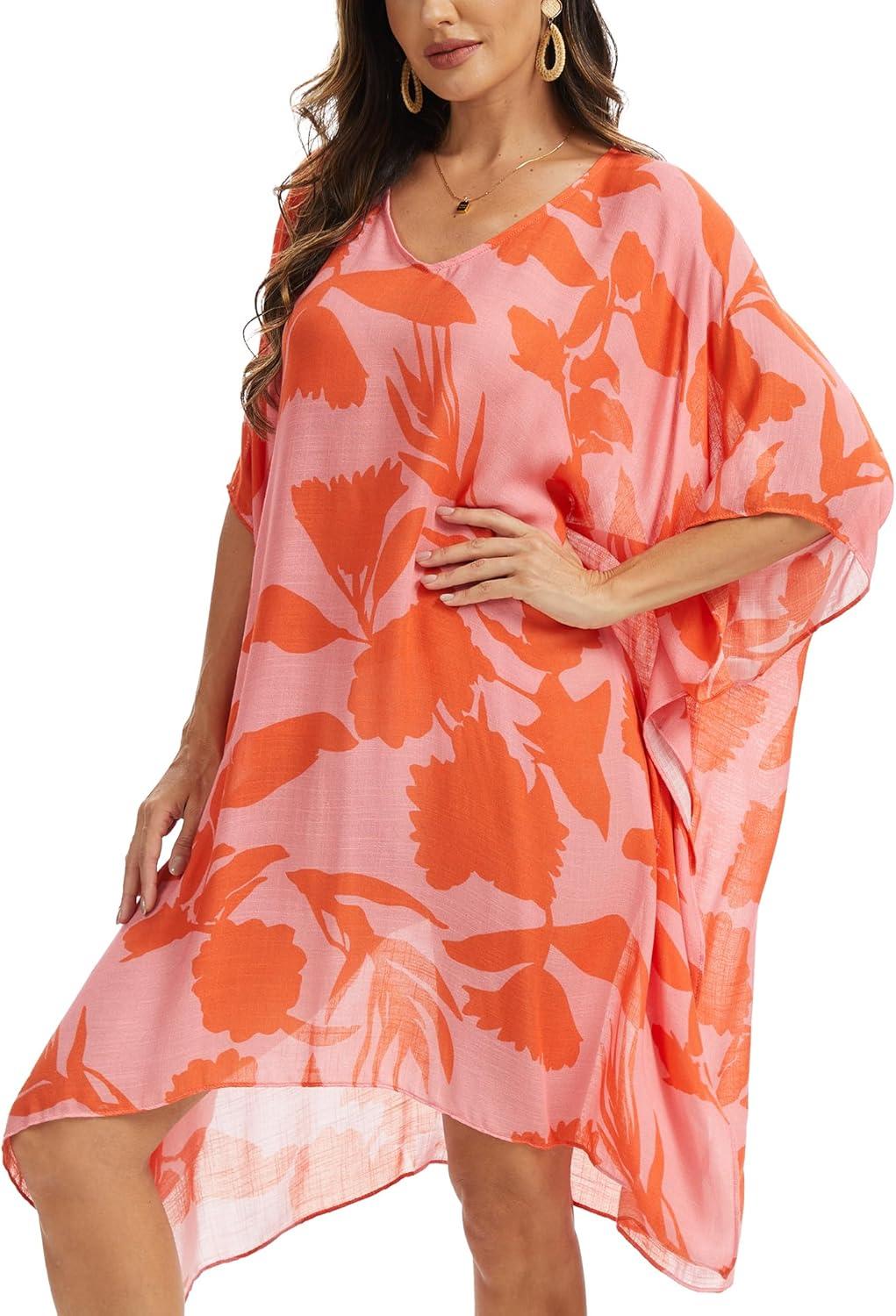 image:imageMoss Rose Womens Swimsuit Cover up Beach Kaftan for Bathing Suit with Floral PatternB Red Floral