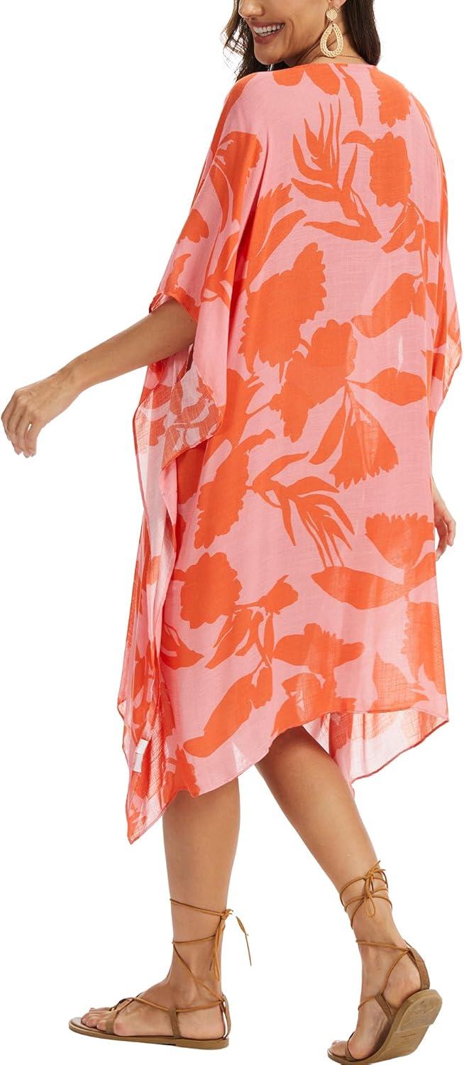 image:imageMoss Rose Womens Swimsuit Cover up Beach Kaftan for Bathing Suit with Floral PatternB Red Floral