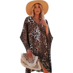 Moss Rose Women’s Swimsuit Cover up Beach Kaftan for Bathing Suit with Floral Pattern(Leopard)